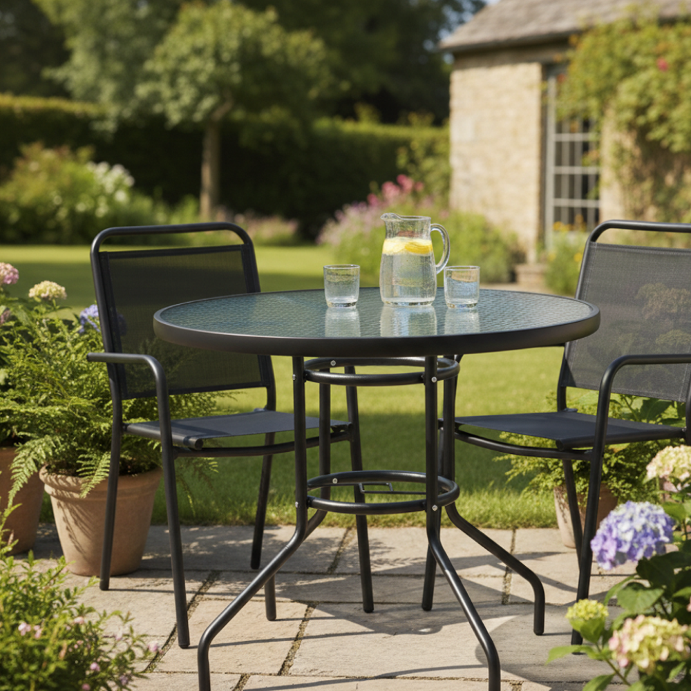 Jedálenský stôl, čierna oceľ/tvrdené sklo, BORGEN NEW TYP 2